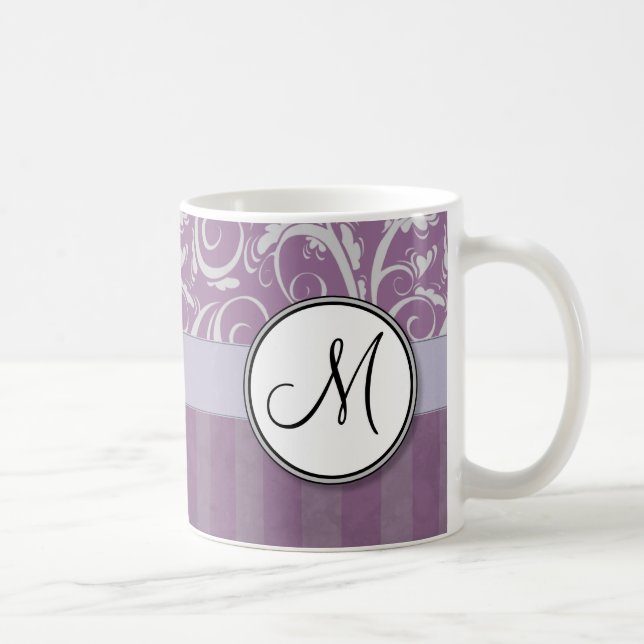Lavendel-BlumenBündel u. Streifen mit Monogramm Kaffeetasse (Rechts)