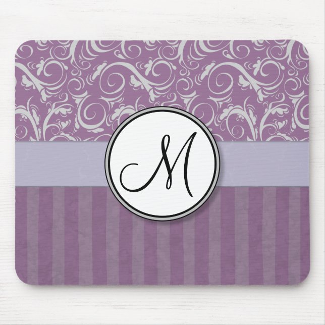 Lavendel-BlumenBündel u. Streifen mit Monogramm Mousepad (Vorne)