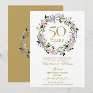 Lavendel-Blumengirlande 50. Hochzeitstag Einladung