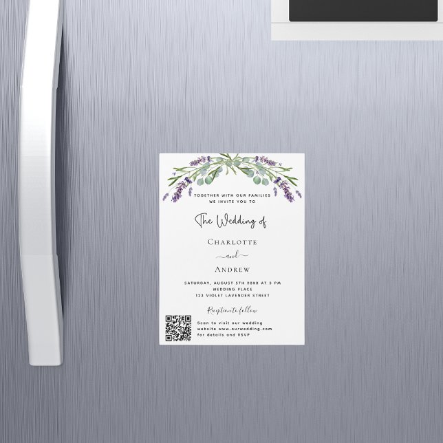 Lavendel Blumengrün QR Details UAWG Hochzeit Magneteinladung (Von Creator hochgeladen)
