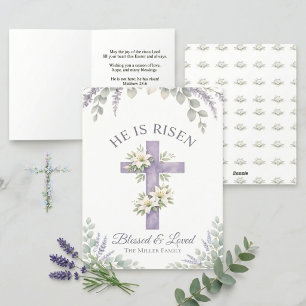 Lavendel-Blumenkreuz christliche Sonntagseinladung Feiertagskarte
