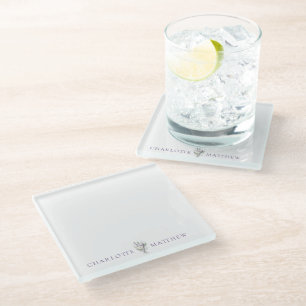Lavendel-Blumenpersonalisierte Namen Hochzeit Glasuntersetzer