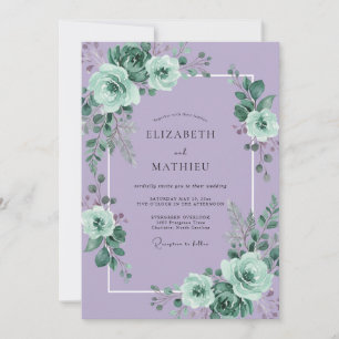 Lavendel-Blumenrand-Hochzeit Einladung