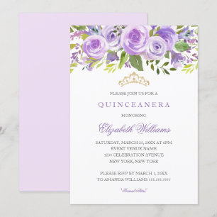 Lavendel Blumenrose Quinceanera-Einladung Einladung
