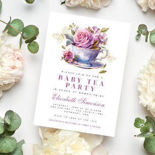Lavendel-Blumentasse Baby-Teeparty-Baby-Dusche Einladung