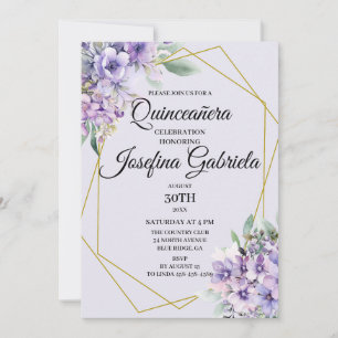 Lavendel-blumige Quinceañera-Einladung Einladung