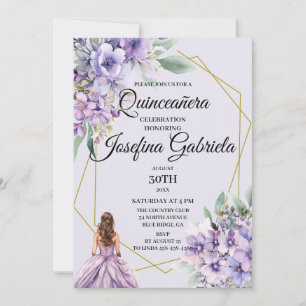 Lavendel-blumige Quinceañera-Einladung Einladung