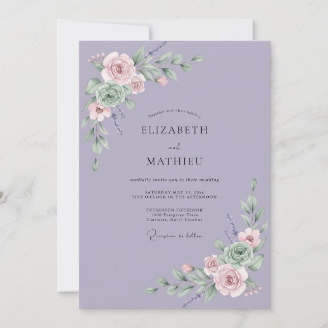 Lavendel-Blüten-Girlande Hochzeit Einladung (Vorderseite)