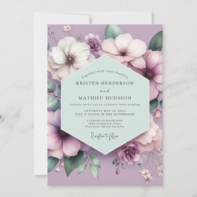 Lavendel-Blütentraum-Hochzeit Einladung (Vorderseite)