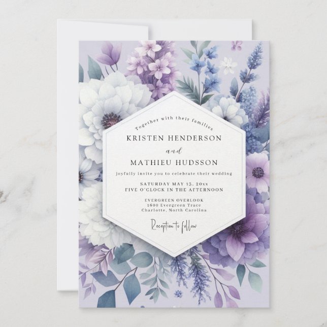 Lavendel-Blütentraum-Hochzeit Einladung (Vorderseite)