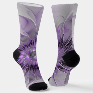 Lavendel-Blütentraum Moderne Abstrakte Fraktal-Kun Socken