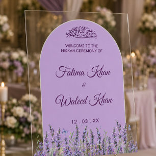 Lavendel-Bogen-Blumen-Muslim-Nikkah-Willkommenssch Acrylschild