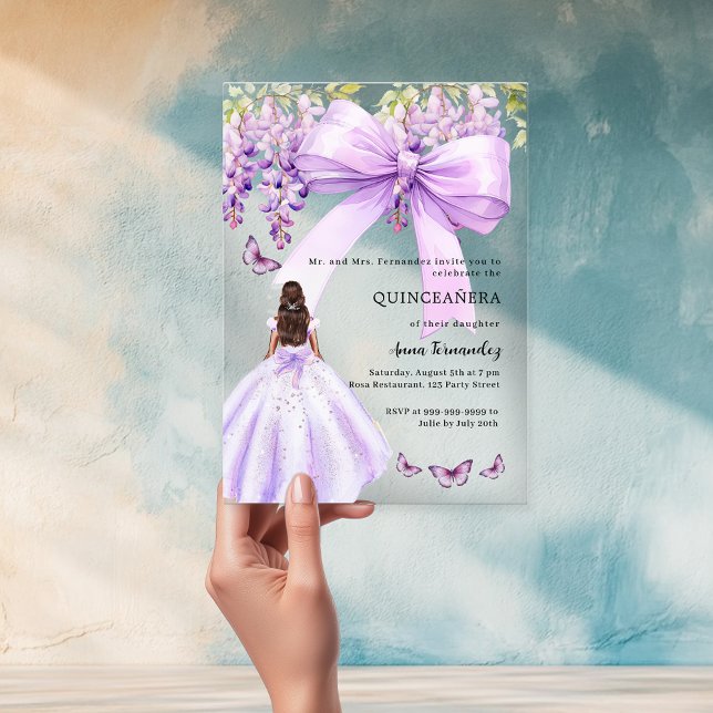 Lavendel Bogen Blumenkleid klar Quinceanera Acryleinladungen (Von Creator hochgeladen)