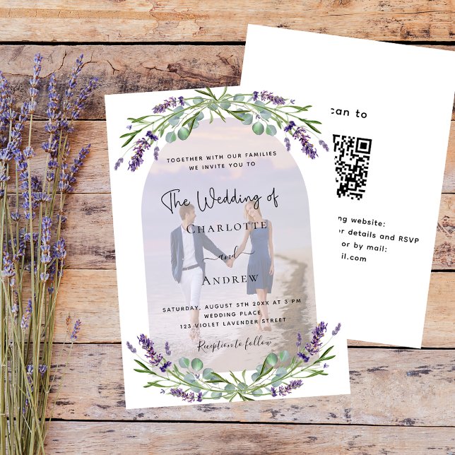 Lavendel Bogen Foto Florals QR UAWG Hochzeit Einladung (Von Creator hochgeladen)