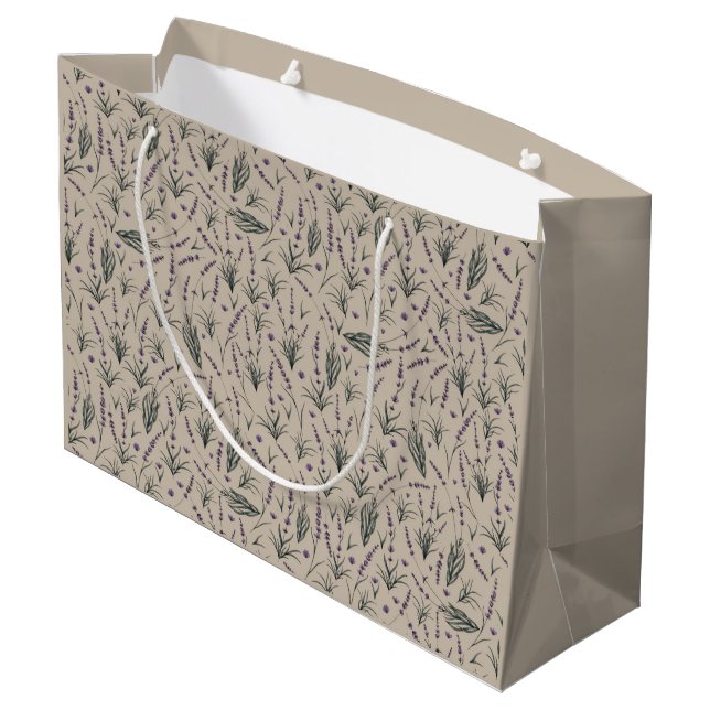 Lavendel-Botanik-Muster-Geschenktasche Große Geschenktüte (Rückseite Schrägansicht)