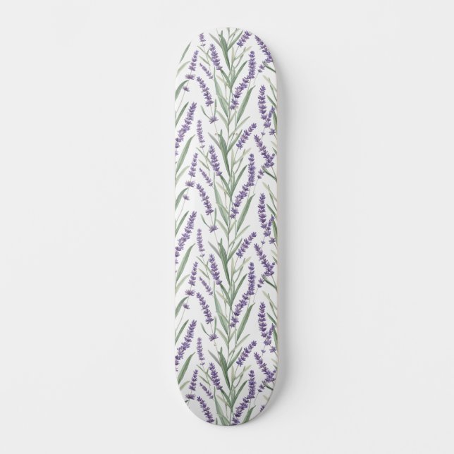 Lavendel-Botanikmuster Skateboard (Vorderseite)