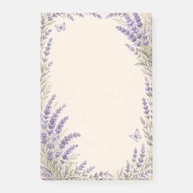Lavendel Botanische Bordüre Post-it Klebezettel (Vorderseite)