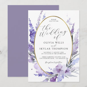 Lavendel Botanische Goldrahmen-Hochzeit Einladung