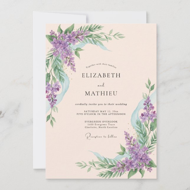 Lavendel-Botanische Hochzeit Einladung (Vorderseite)