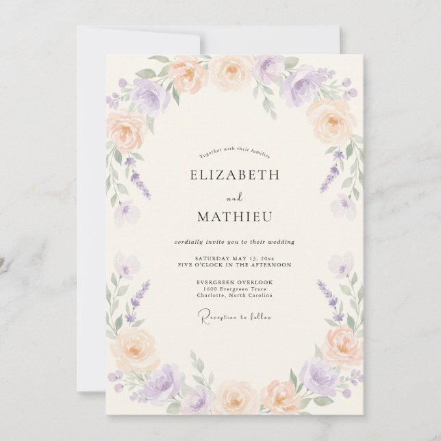 Lavendel-Botanische Hochzeit Einladung (Vorderseite)