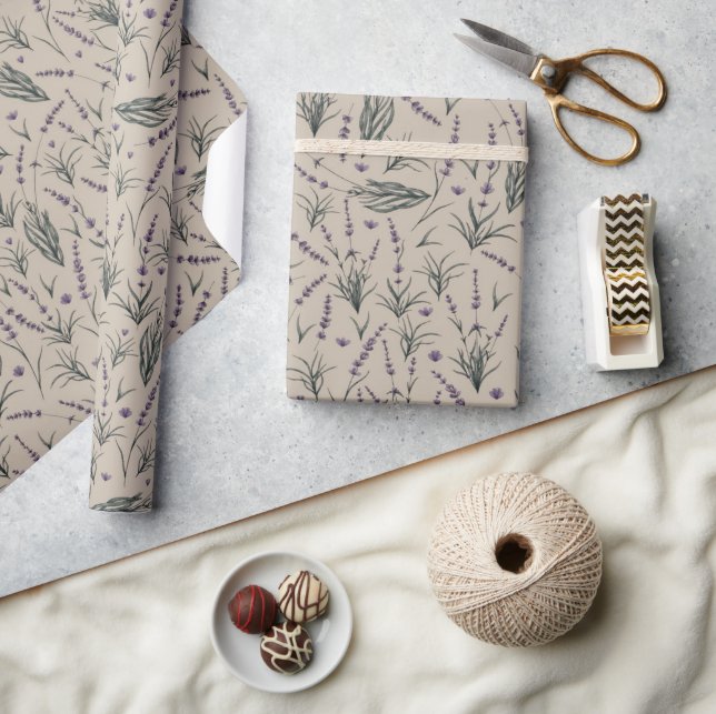 Lavendel Botanisches Muster Geschenkpapier (Kunsthandwerk)