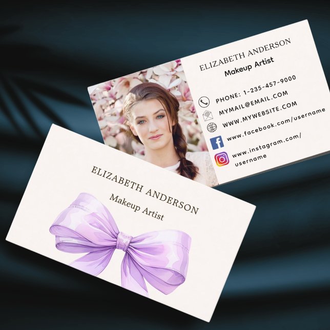 Lavendel bow beige qr Code Social Media Foto Visitenkarte (Von Creator hochgeladen)
