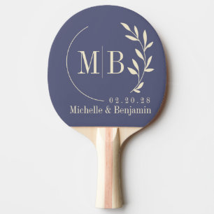 Lavendel-Brise-Blatt-Hochzeitsmonogramm im Stil de Tischtennis Schläger