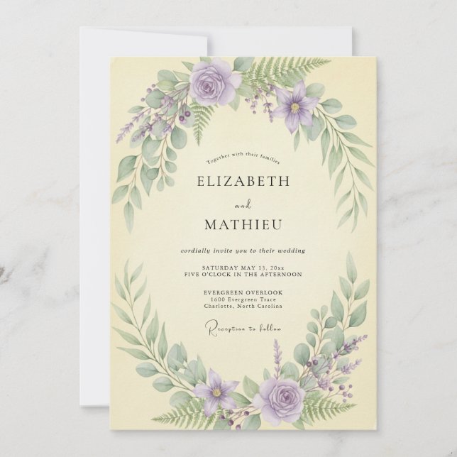 Lavendel-Buttercreme-Blumenhochzeit Einladung (Vorderseite)