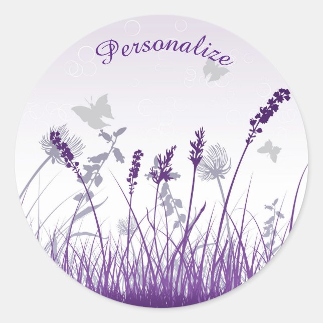 Lavendel & Butterfliegen personalisieren Runder Aufkleber (Vorderseite)