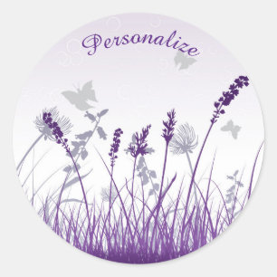 Lavendel & Butterfliegen personalisieren Runder Aufkleber
