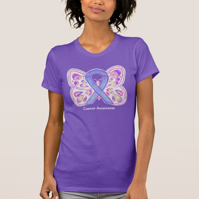 Lavendel Cancer Awareness Ribbon Butterfly T - Shi T-Shirt (Vorderseite)