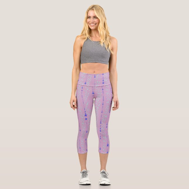 Lavendel Capris Leggings Gestrippte Stars & Punkte (Vorderseite)