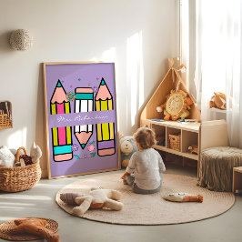 Lavendel Cartoon Lehrerin Stift Poster