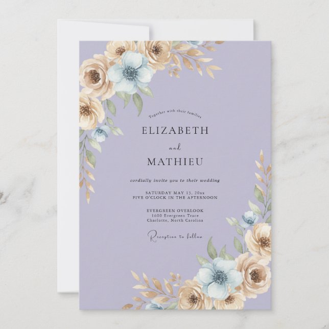 Lavendel-Champagner-Bemalte Hochzeit Einladung (Vorderseite)