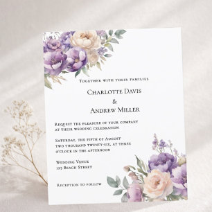 Lavendel Champagner Creme Blumen Hochzeits-Einladu