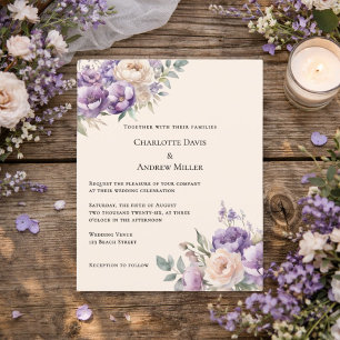Lavendel Champagner Creme Blumen Hochzeitseinladun
