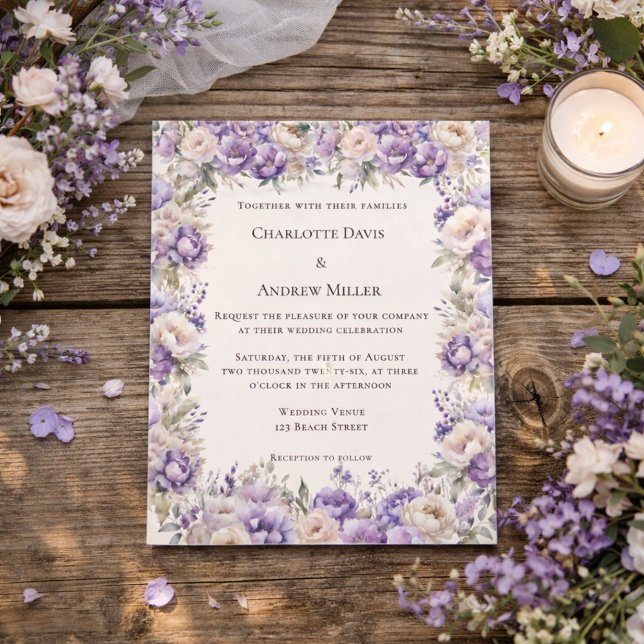 Lavendel Champagner Creme Blumen Hochzeitseinladun (Von Creator hochgeladen)