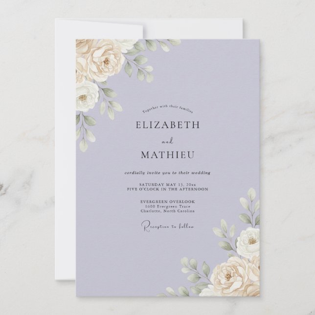 Lavendel-Creme-Blatt-Hochzeit Einladung (Vorderseite)