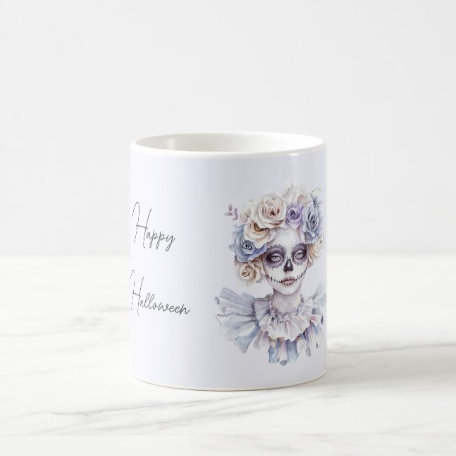 Lavendel-Creme-Blumenmädchen-Halloween Kaffeetasse (Mittel)
