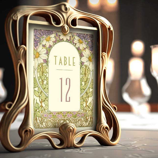 Lavendel-Daisy-Tischnummern im Vintage-Art-Nouveau Einladung (Von Creator hochgeladen)