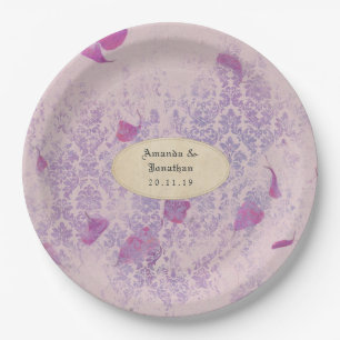 Lavendel-Damask-Hochzeit mit distressed-Optik Pappteller
