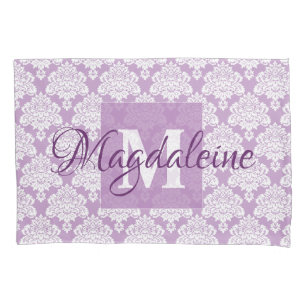 Lavendel Damask Kissen mit Monogramm und Name Kissenbezug