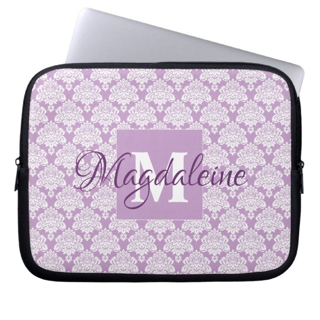 Lavendel Damask Notebook-Gehäuse mit Monogramm und Laptopschutzhülle (Vorderseite)