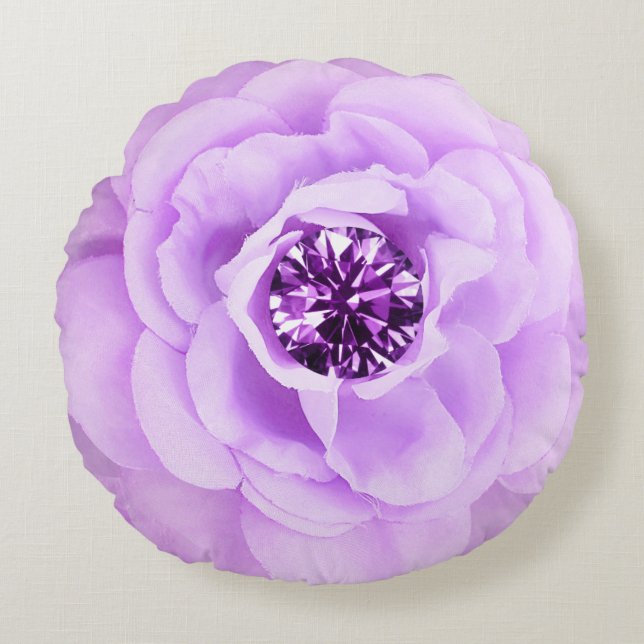 Lavendel-Diamant-Rose Rundes Kissen (Vorderseite)