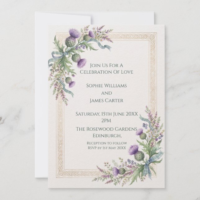 Lavendel-Distel-Hochzeitseinladung Einladung (Vorderseite)
