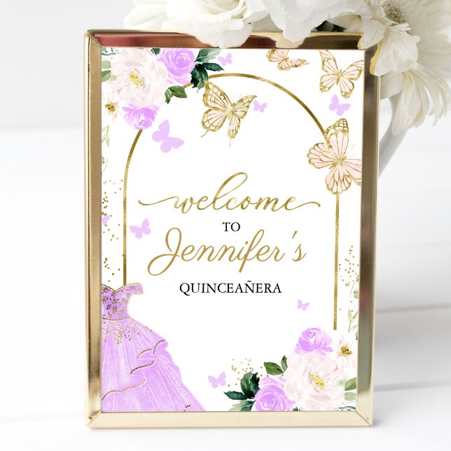 Lavendel Dress Butterfly Quinceanera Begrüßungszei Poster (Von Creator hochgeladen)