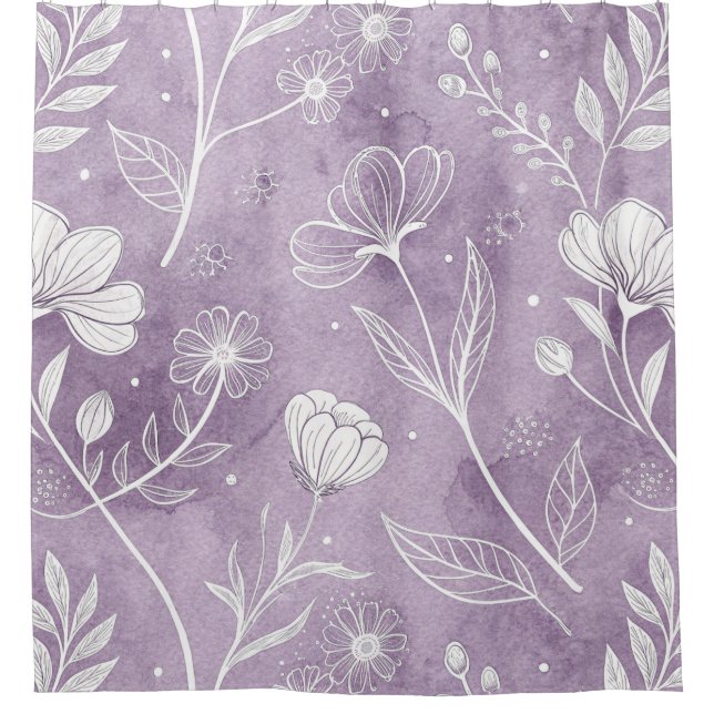 Lavendel Duschvorhang - elegant botanisch (Vorderseite)