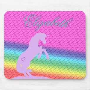 Lavendel-Einhorn-Silhouette (Regenbogen/Herz) Mousepad
