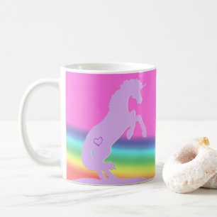 Lavendel-Einhorn-Silhouette (Regenbogenuntergrund) Kaffeetasse