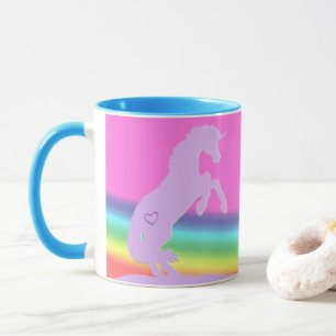 Lavendel-Einhorn-Silhouette (Regenbogenuntergrund) Tasse
